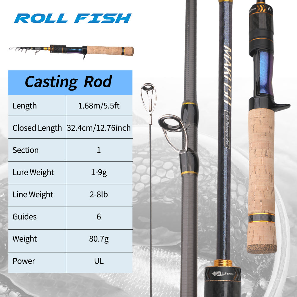 ROLLFISH Ultra-Light Telescopic Fishing Rod UL Travel Trout Fishing Rod, Compact & Portable Design
