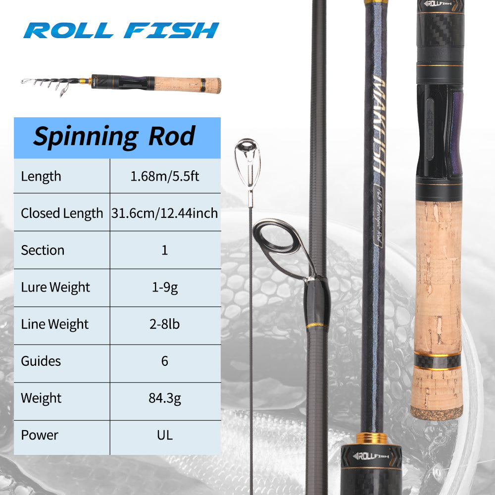 ROLLFISH Ultra-Light Telescopic Fishing Rod UL Travel Trout Fishing Rod, Compact & Portable Design
