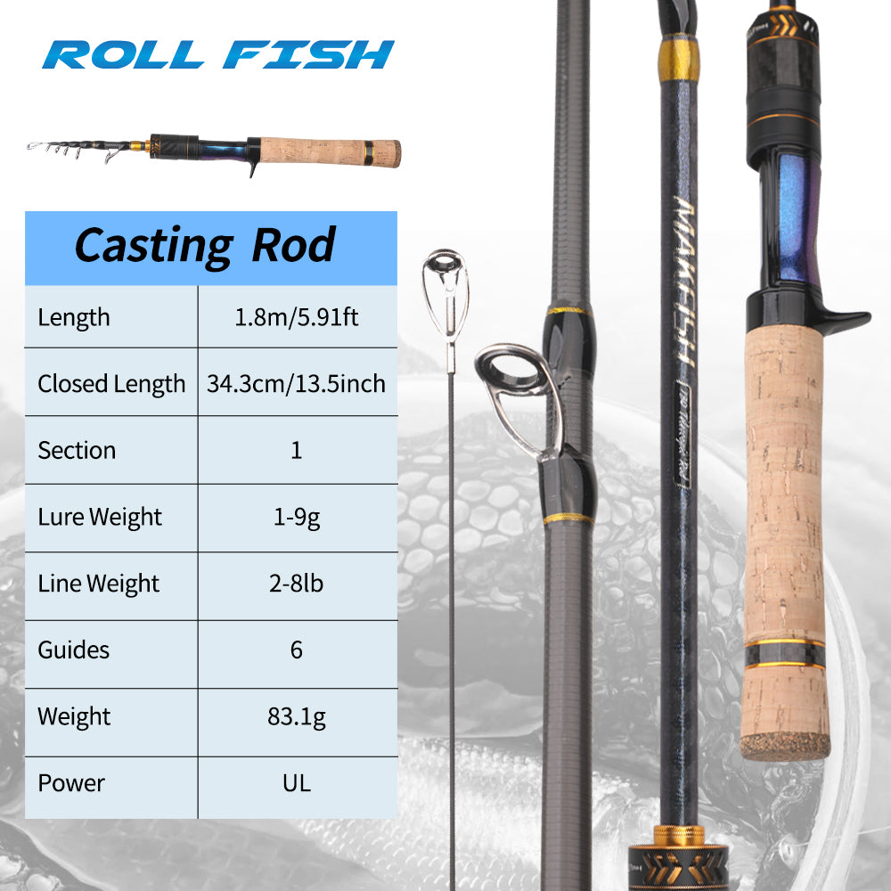 ROLLFISH Ultra-Light Telescopic Fishing Rod UL Travel Trout Fishing Rod, Compact & Portable Design