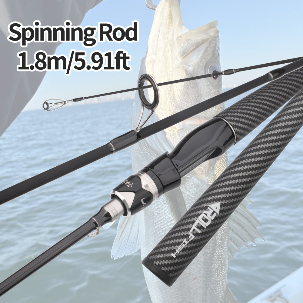 Roll Fish Best-Selling Lightweight Carbon Fiber Lure Rod Spinning/Casting Fishing Rod Suitable for Freshwater/Saltwater Bass Fishing, Fast Action Medium Power
