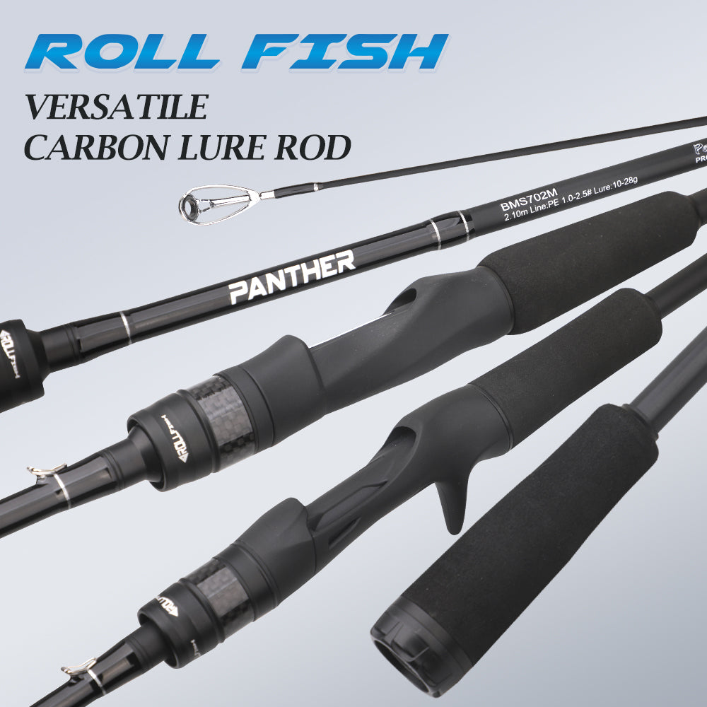 ROLLFISH M Power Carbon Fiber Lure Fishing Rod - Fast Action, Smooth Guides, Lightweight & Sensitive for Bass Fishing
