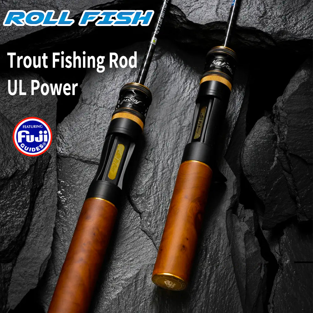 ROLLFISH Ultralight Fuji Guides Trout Fishing Rod with Sensitive Fast Action Tip and Solid Wood Handle for Trout/Micro Fishing