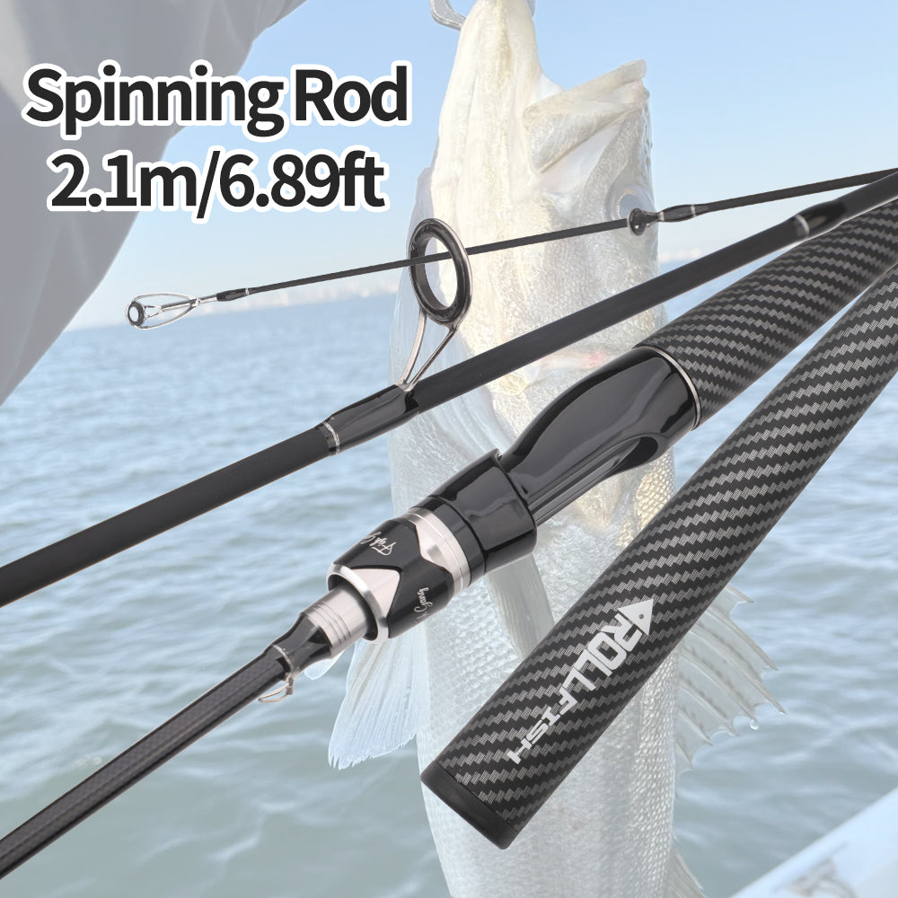 Roll Fish Best-Selling Lightweight Carbon Fiber Lure Rod Spinning/Casting Fishing Rod Suitable for Freshwater/Saltwater Bass Fishing, Fast Action Medium Power