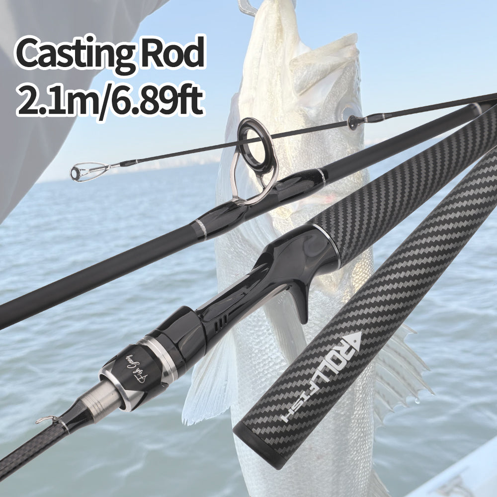 Roll Fish Best-Selling Lightweight Carbon Fiber Lure Rod Spinning/Casting Fishing Rod Suitable for Freshwater/Saltwater Bass Fishing, Fast Action Medium Power
