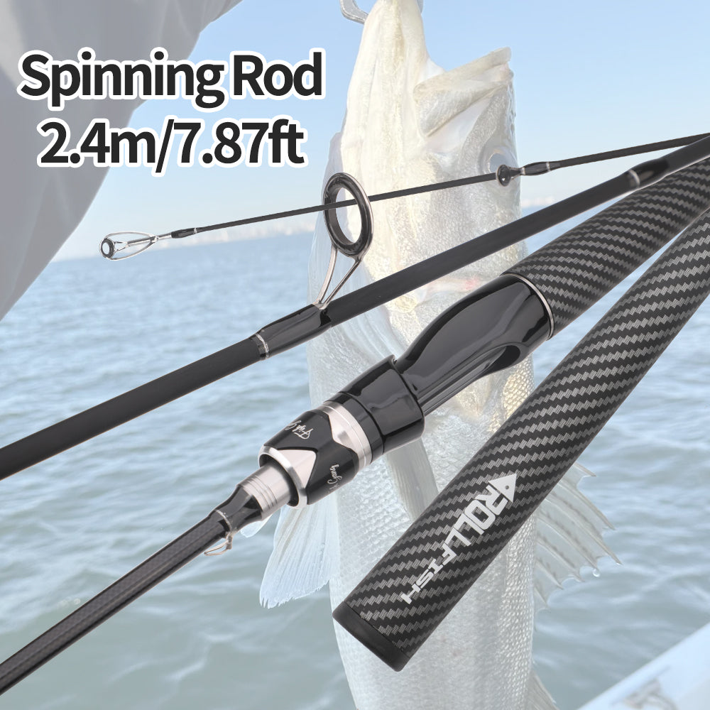 Roll Fish Best-Selling Lightweight Carbon Fiber Lure Rod Spinning/Casting Fishing Rod Suitable for Freshwater/Saltwater Bass Fishing, Fast Action Medium Power