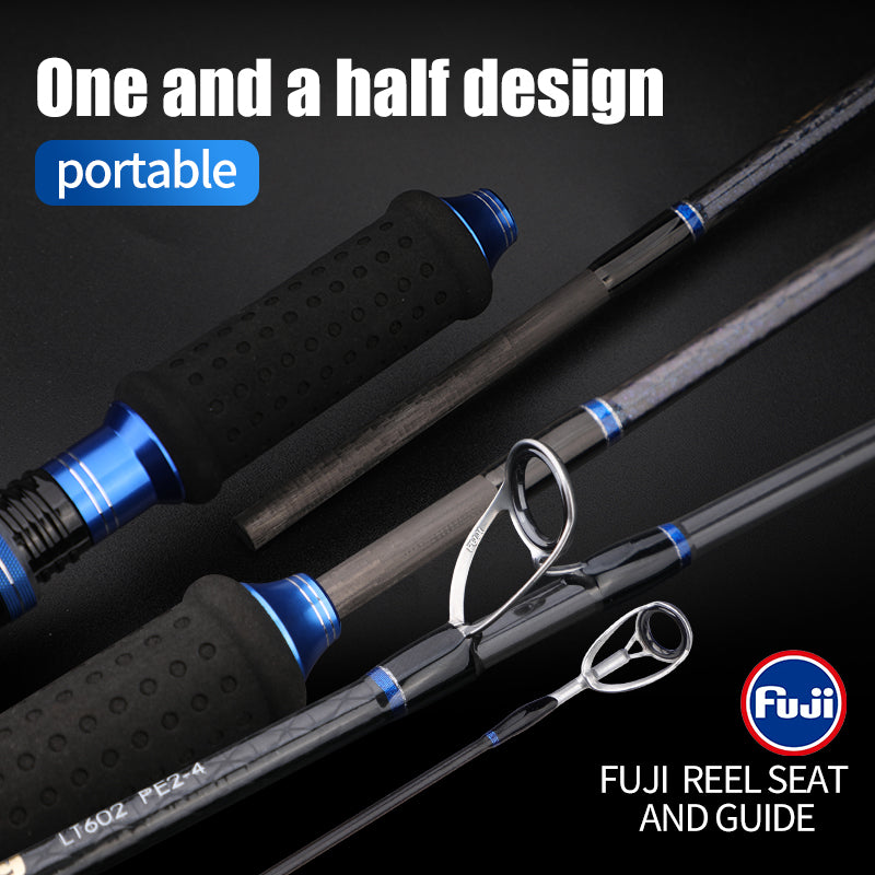 ROLLFISH Premium 2-Section Carbon Fiber Fast Jigging Rod Saltwater Deep Sea Tuna Bass Fishing Fuji Guides&Fuji Reel Seat