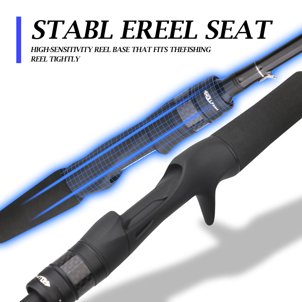 ROLLFISH M Power Carbon Fiber Lure Fishing Rod - Fast Action, Smooth Guides, Lightweight & Sensitive for Bass Fishing