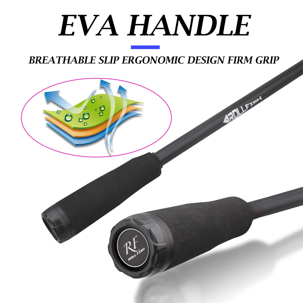 ROLLFISH M Power Carbon Fiber Lure Fishing Rod - Fast Action, Smooth Guides, Lightweight & Sensitive for Bass Fishing